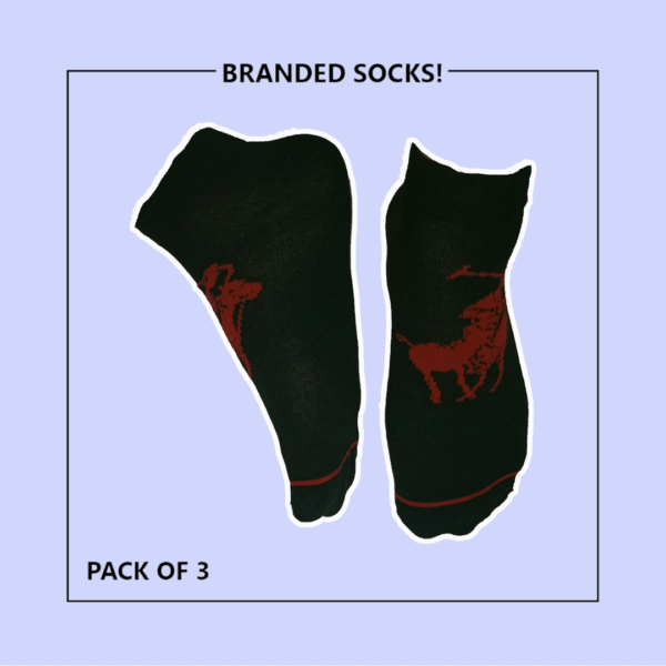 P-O-L-O Export-Leftover Branded Ankle Moza Socks (PACK OF 3)