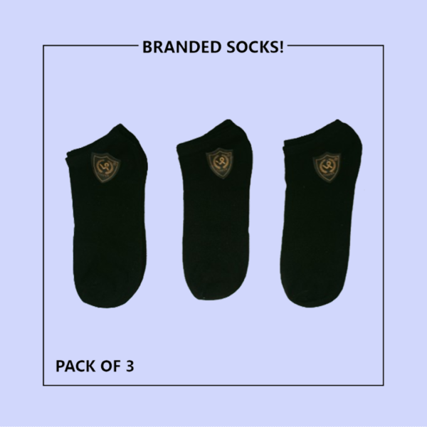 L-P Black Branded Ankle Moza Socks (PACK OF 3) - Image 2