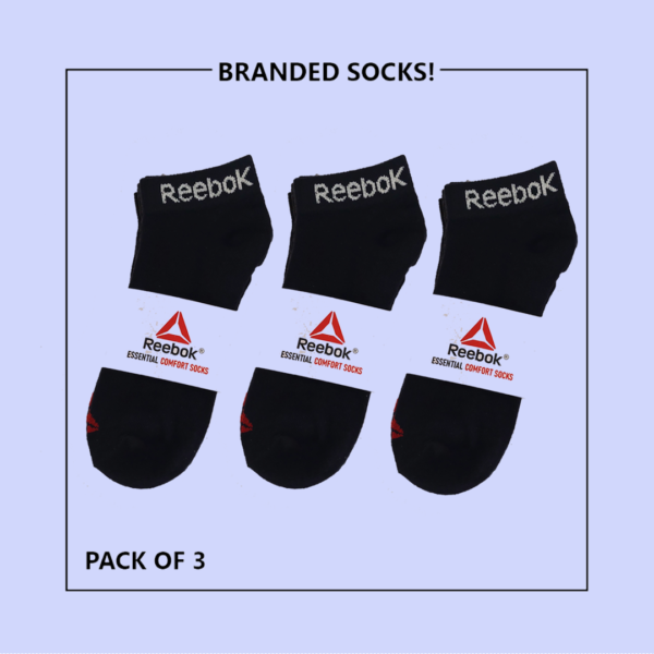 R-e-e-b-o-k Export-Leftover Branded Ankle Moza Socks (PACK OF 3)