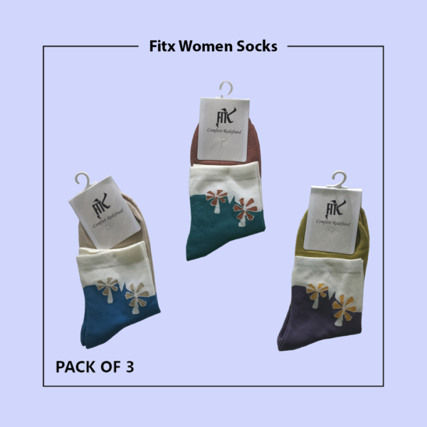 Fitx Stylish Cozy Floral Women's Winter Sock  (PACK OF 3) - Image 2