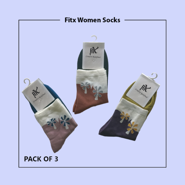 Fitx Stylish Cozy Floral Women's Winter Sock  (PACK OF 3) - Image 3